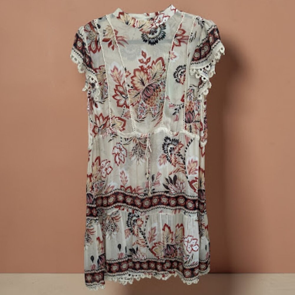 Farm Rio Sand Aura Sheer Mini Dress